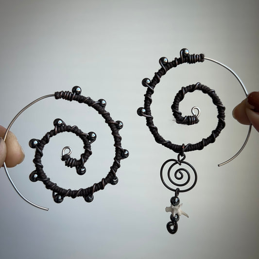 Hematite Vertebrae Ear Spirals